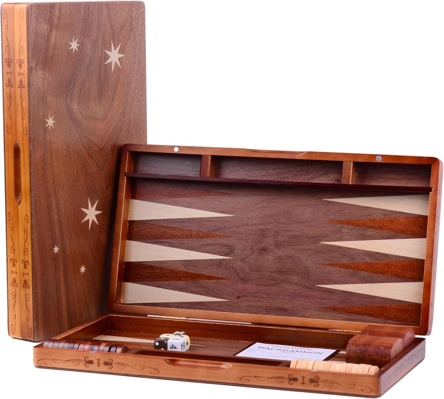Wooden Inlaid Backgammon Set 15.7in Folding Board Travel Strategy Game