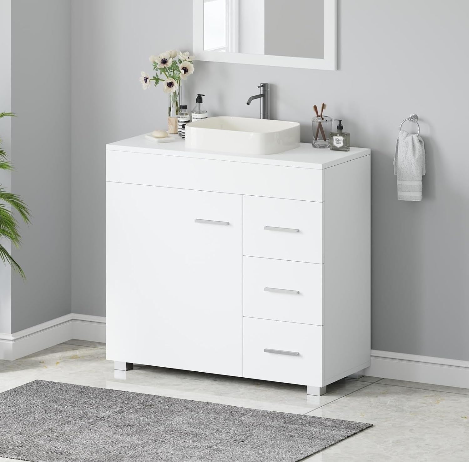 Under Sink Bathroom Cabinet White Storage Unit with Drawers 70x30x64cm