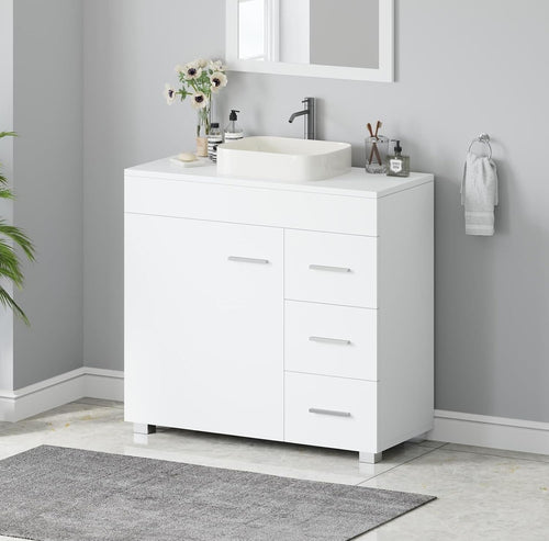 Under Sink Bathroom Cabinet White Storage Unit with Drawers 70x30x64cm