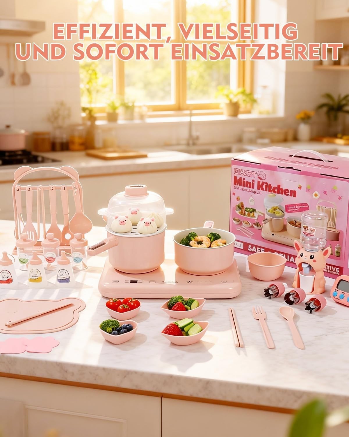 Kids Electric Cooking Set Double Hob Kitchen Toy Cookware 40 Pieces