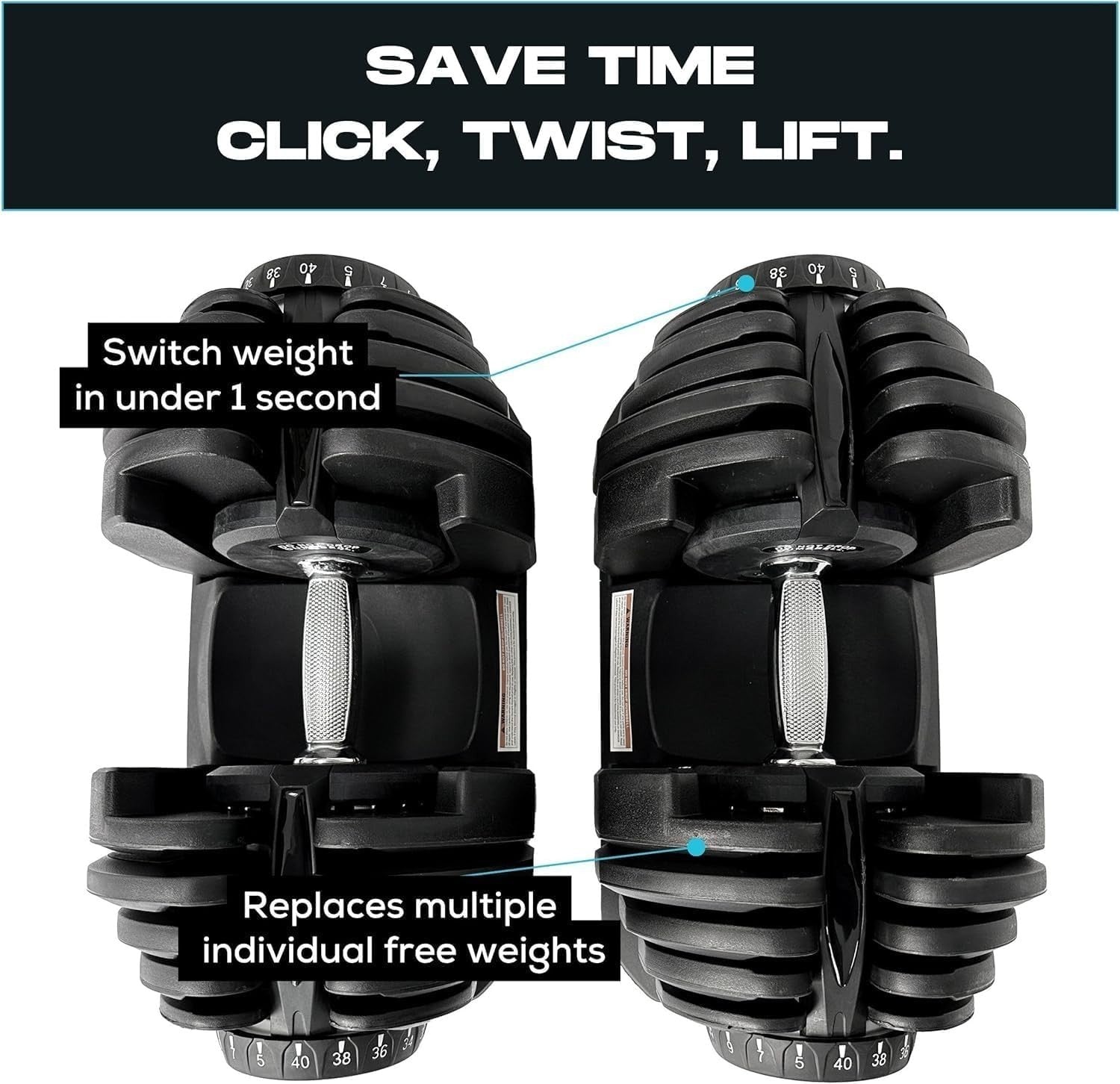 Adjustable Dumbbell Pair 17-in-1 Smart Click Anti-Slip Home Gym Weights