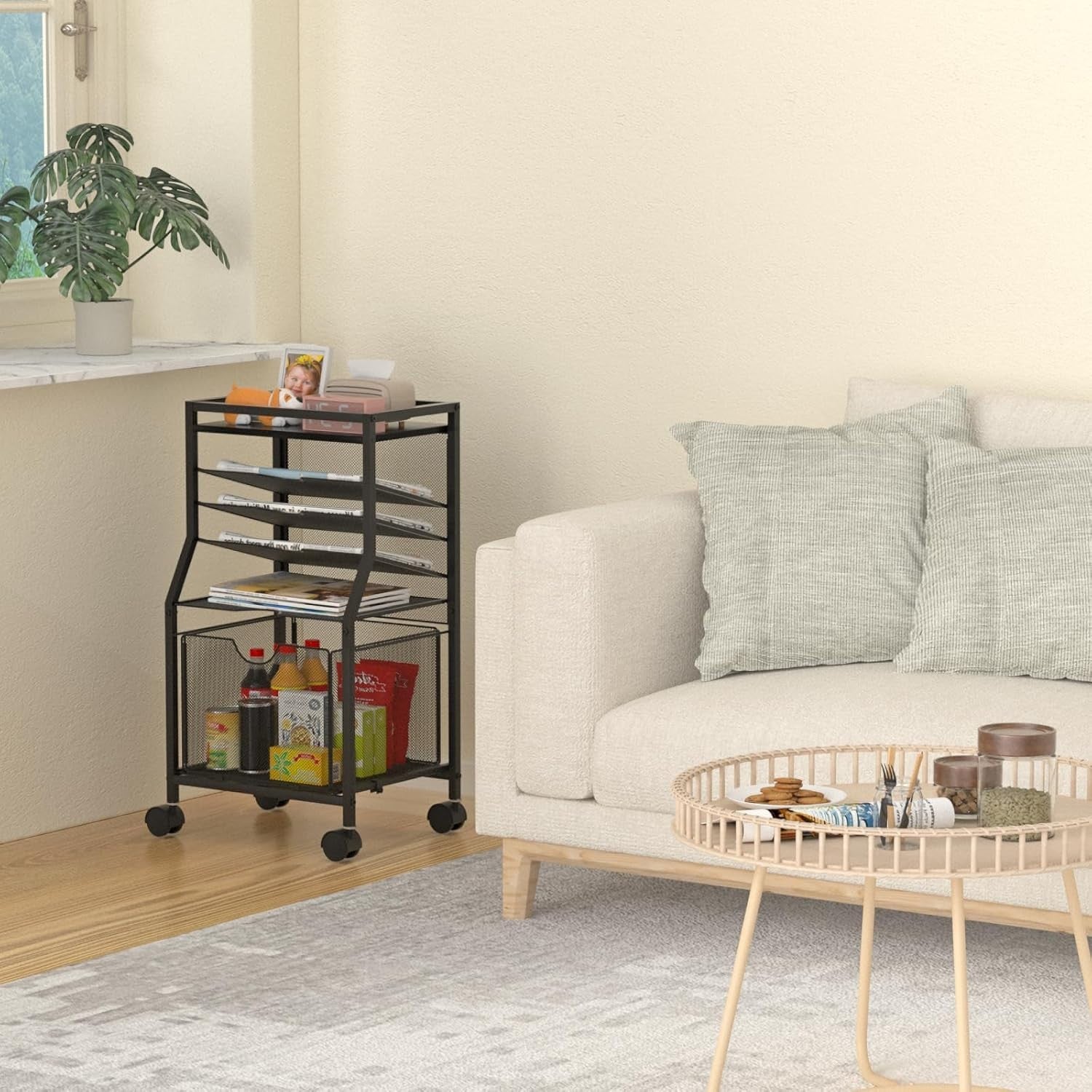 Rolling File Cart Under Desk 6 Tier Storage Organiser w Wheels Drawer