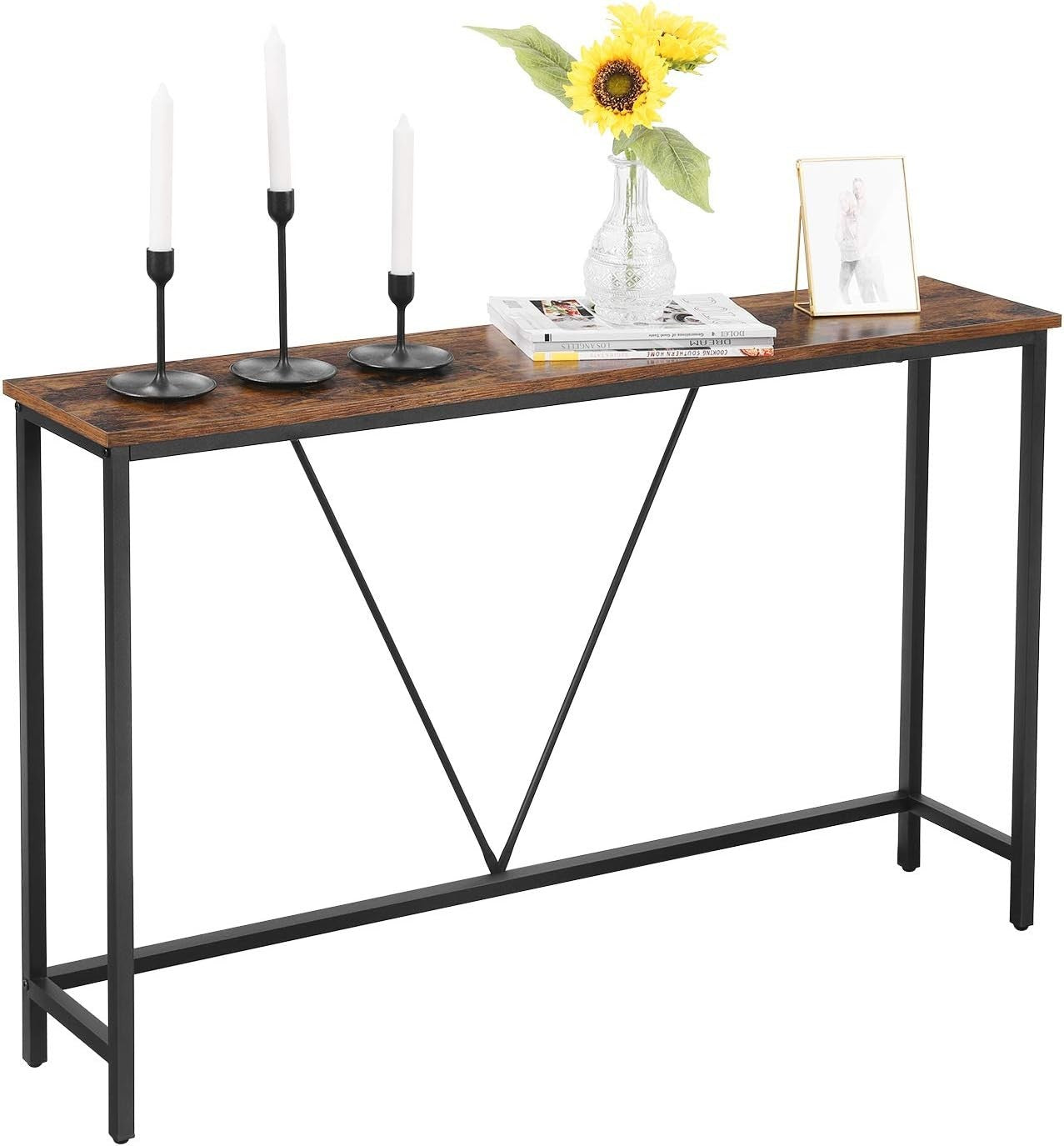 Rustic Slim Console Table Narrow Entryway Hallway Sofa Table 120cm Metal