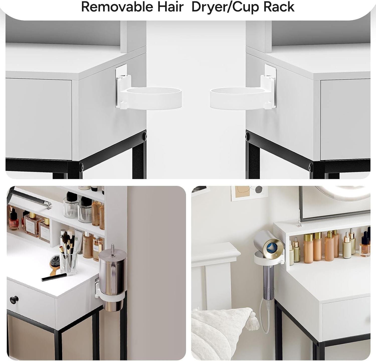 Vanity Dressing Table Desk Set w/ LED Mirror Storage Drawers Stool White/Black
