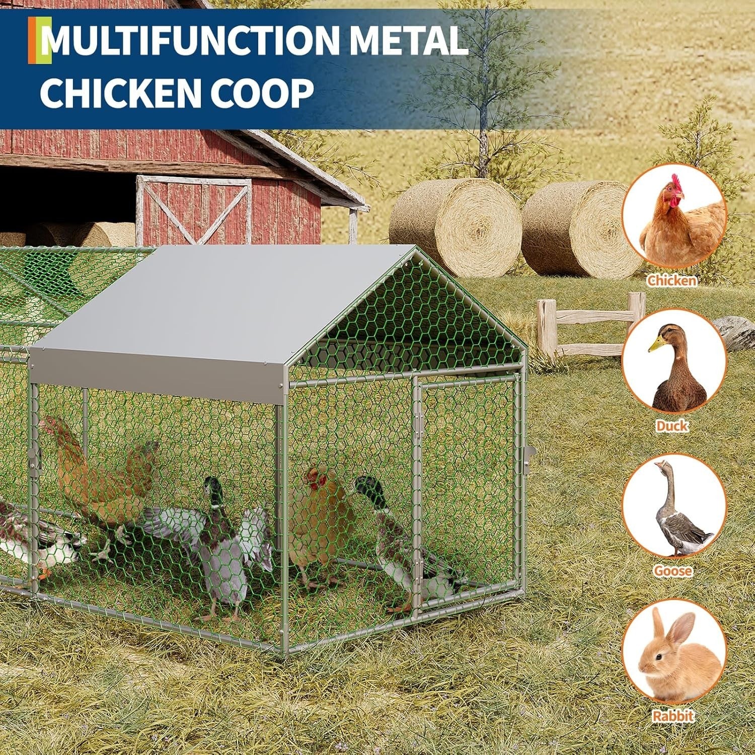 4m Walk In Galvanised Chicken Run Poultry Cage Cover Pen
