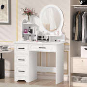 European Style Makeup Vanity Desk Lighted Mirror 3 Color LED 4 Drawers Storage