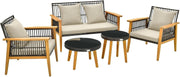 5 Piece Rattan Garden Conversation Set Sofa Chairs Tables Outdoor Patio