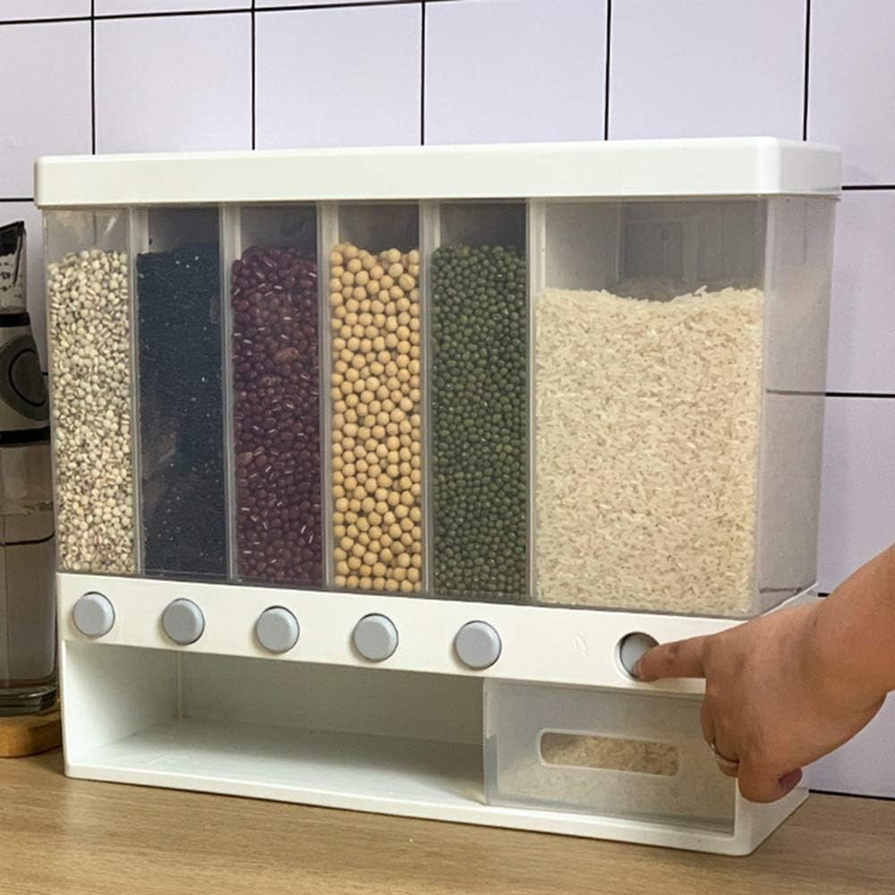10KG Divided Rice Dispenser 6 Grid Automatic Sealed Grain Storage Box