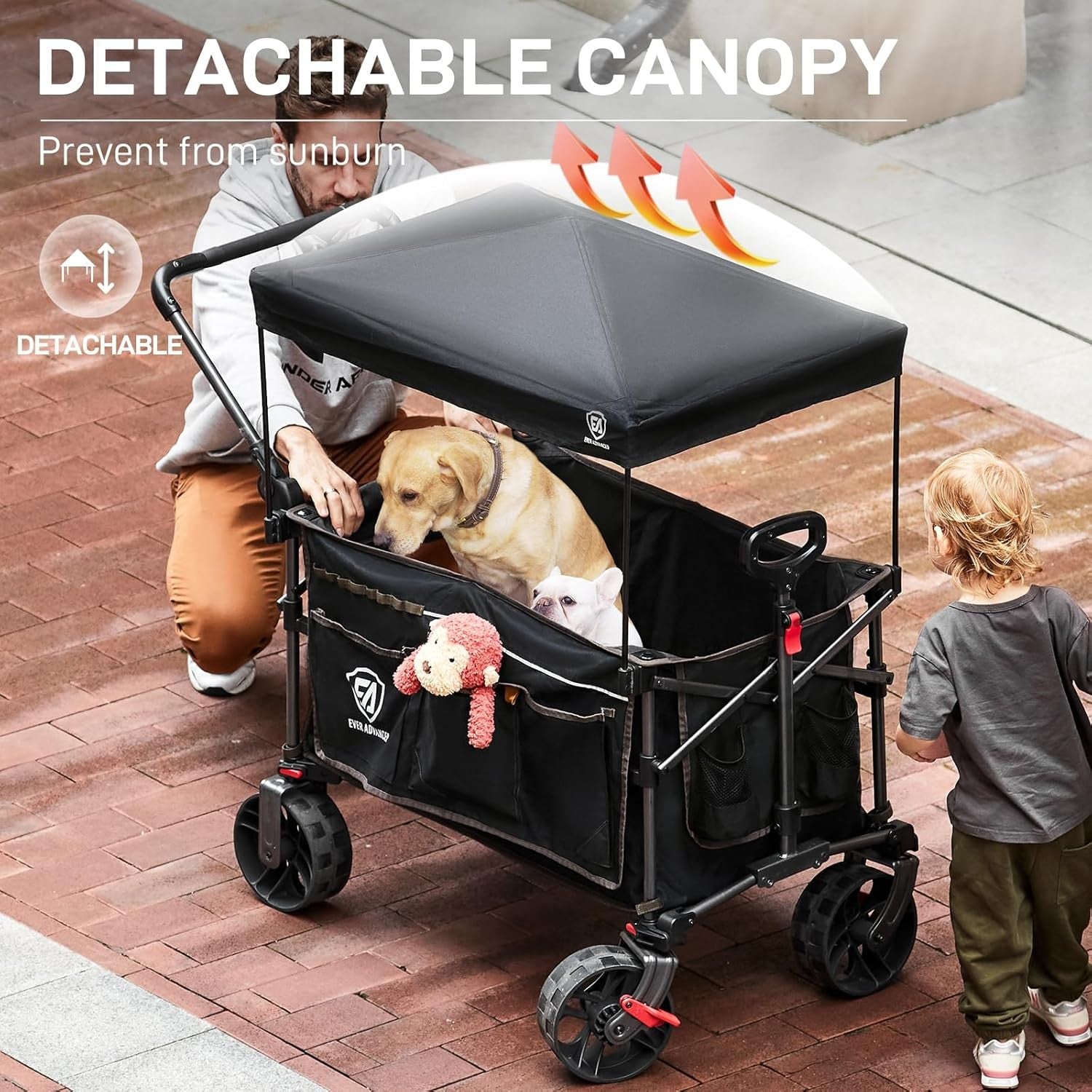 225L Folding Camping Wagon Trolley Heavy Duty Garden Cart with Canopy Wheels