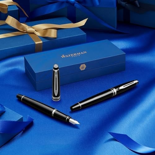 Luxury Rollerball Pen Gloss Black Gold Trim Fine Nib Gift
