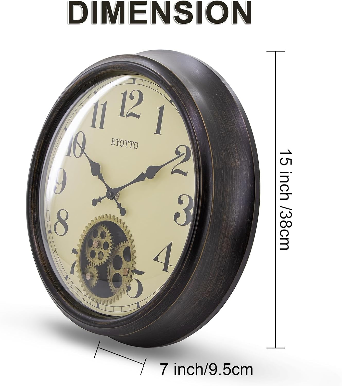 15" Retro Industrial Wall Clock Moving Gears Vintage Steampunk Silent Metal Art
