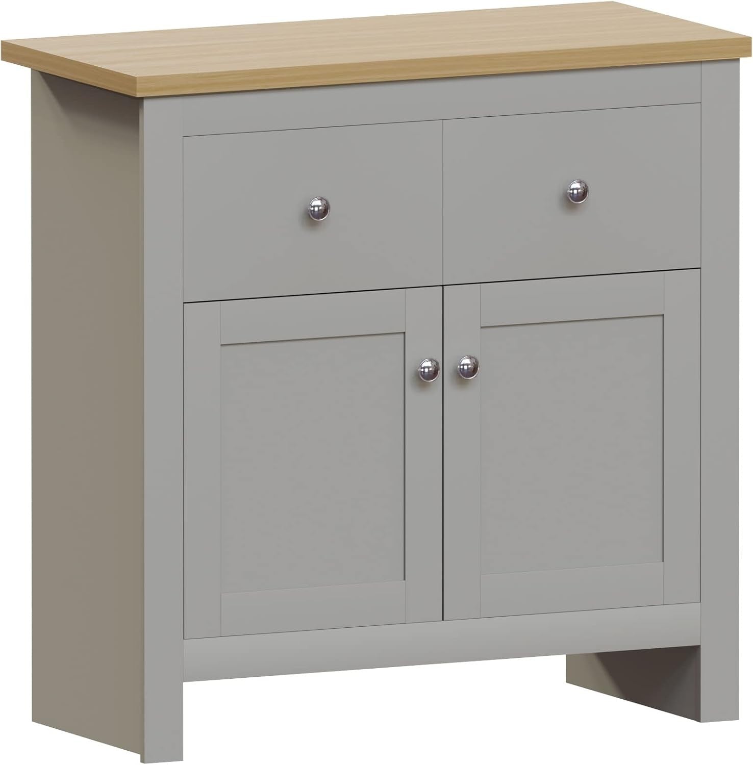 Modern Grey & Oak Sideboard Cabinet 2 Door 2 Drawer Storage Unit