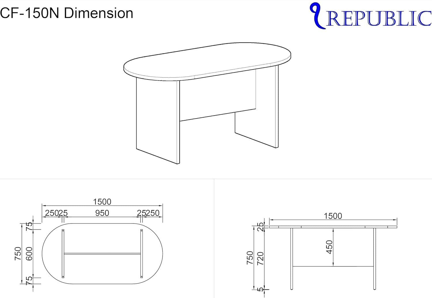 Grey Oak Radial Meeting Table – Modern 150x75cm Office Desk Space-Saving