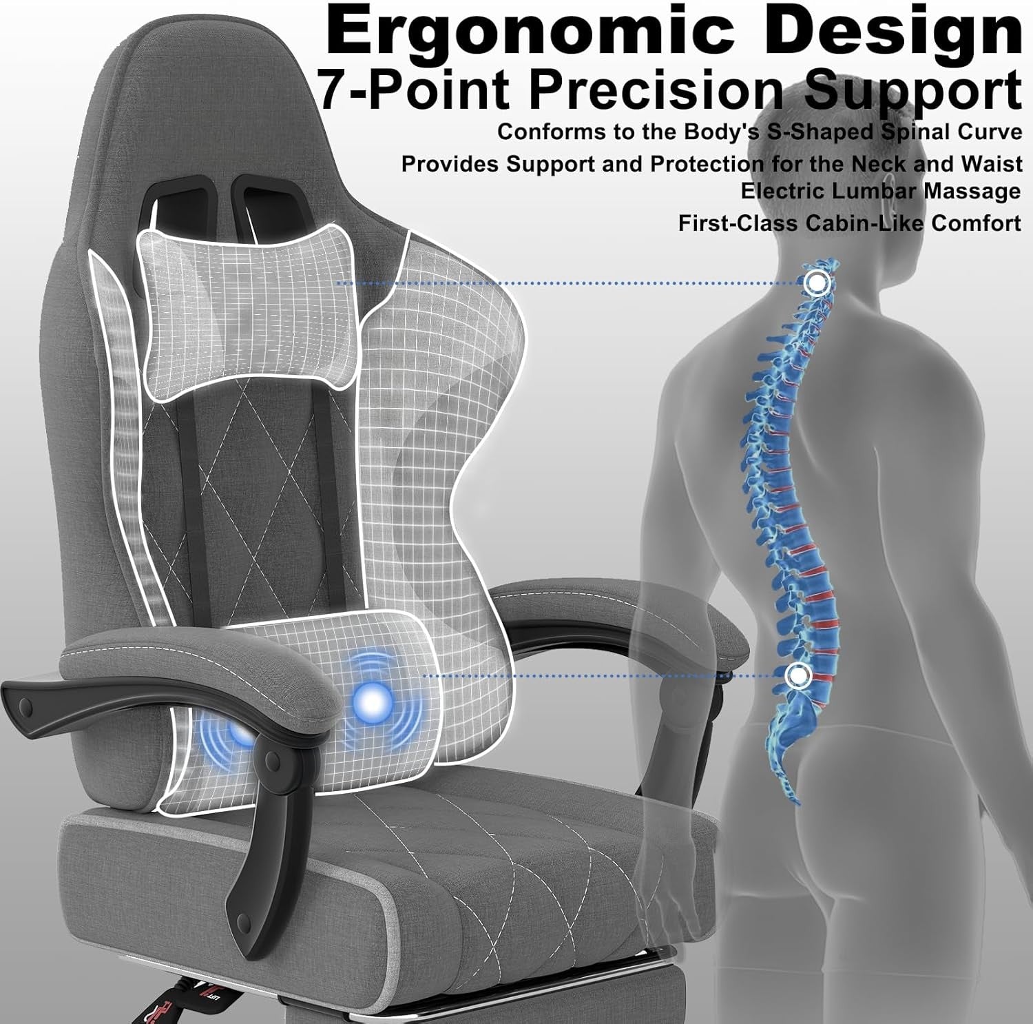 Ergonomic Gaming Chair Recliner w/ Footrest Massage Lumbar 330lbs