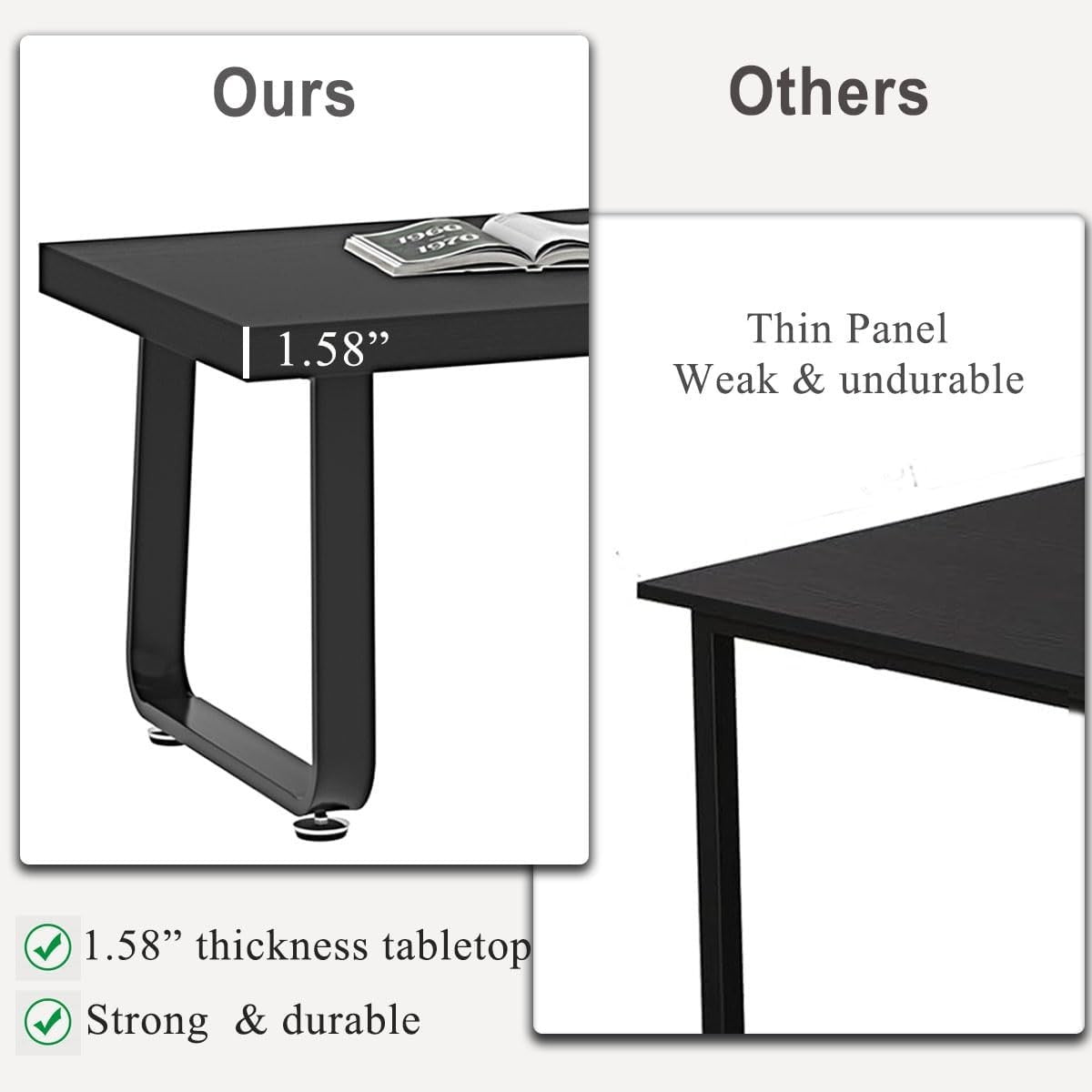 Modern Black Wood & Metal Coffee Table 100x60x46.5cm Industrial Farmhouse