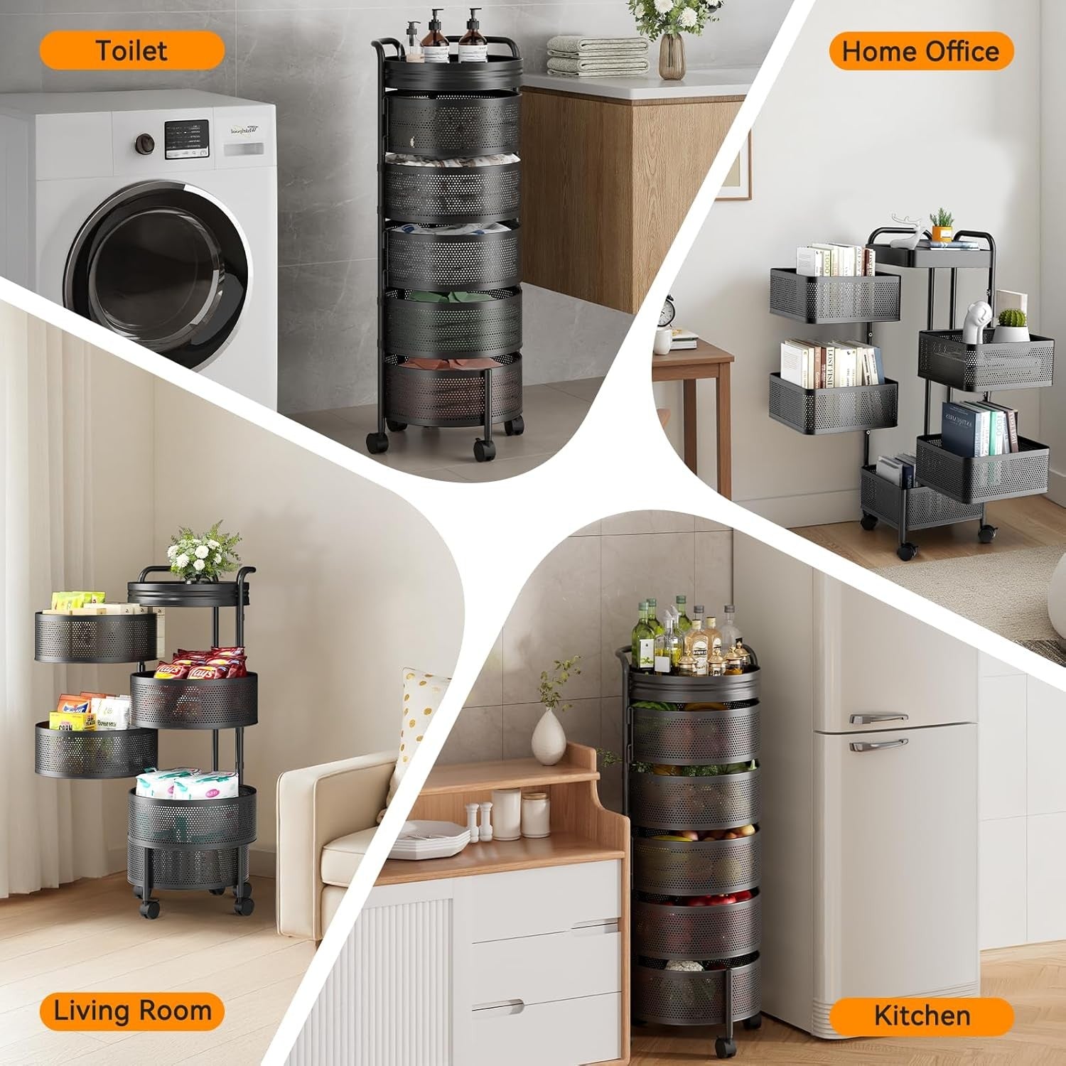 5 Tier Rotating Kitchen Trolley on Wheels Square Storage Rack Pantry Organiser