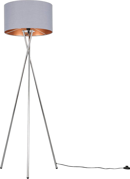 Chrome Tripod Floor Lamp Grey Copper Shade Modern Standing Light Living Room