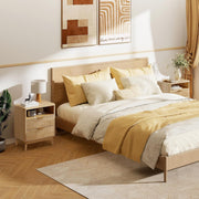 Natural Wood Bedside Table with 2 Drawers & Open Shelf