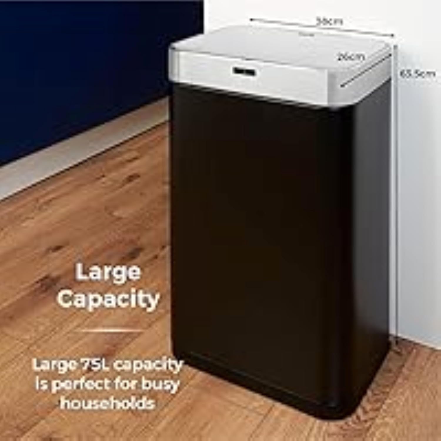 75L Automatic Sensor Kitchen Bin Fingerprint Proof Square Black