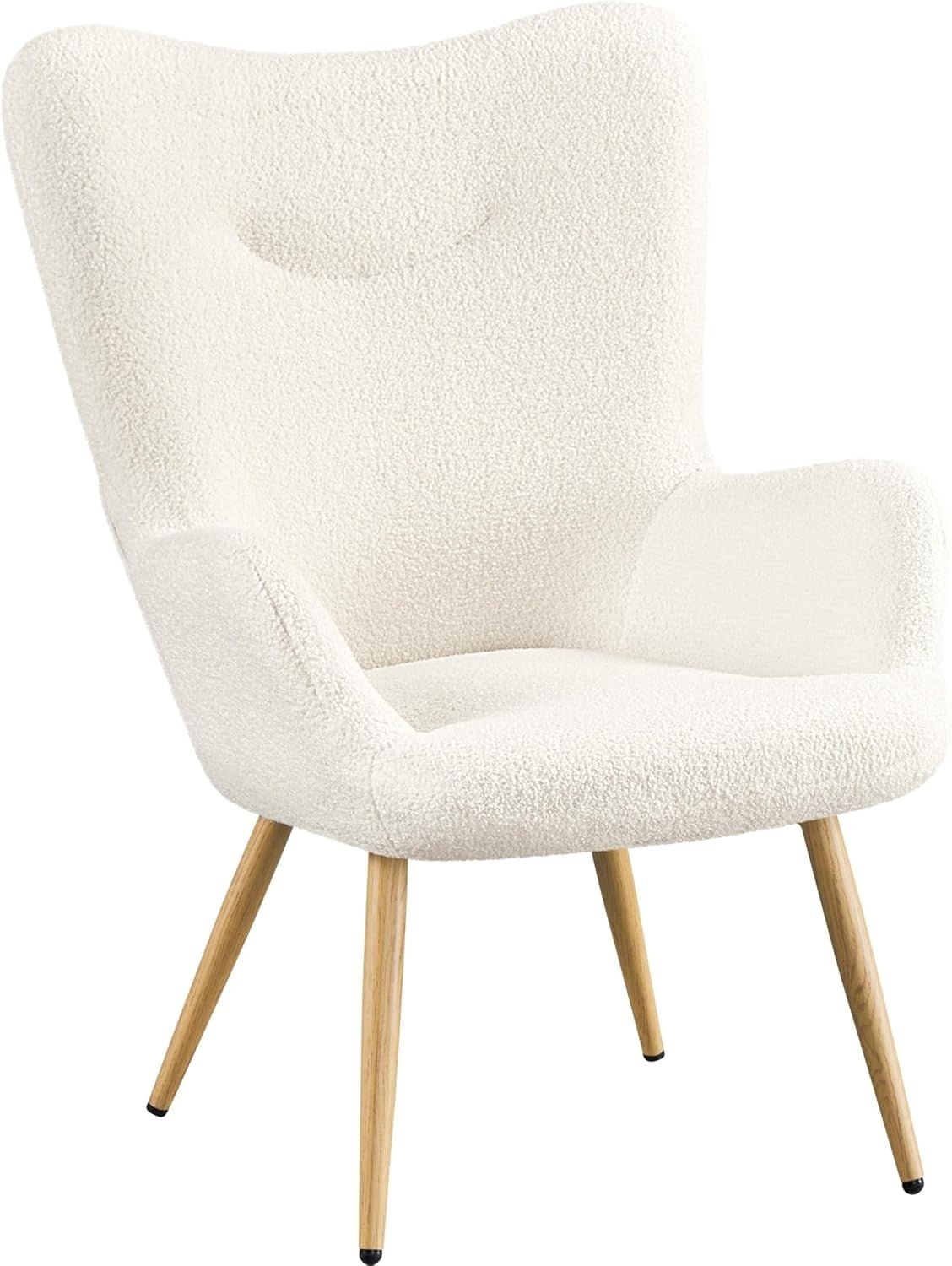 Cozy Sherpa Fuzzy Tub Chair with High Back & Wooden Legs for Living Room