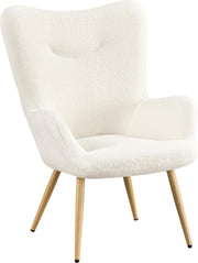 Cozy Sherpa Fuzzy Tub Chair with High Back & Wooden Legs for Living Room