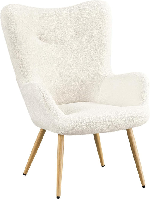 Cozy Sherpa Fuzzy Tub Chair with High Back & Wooden Legs for Living Room