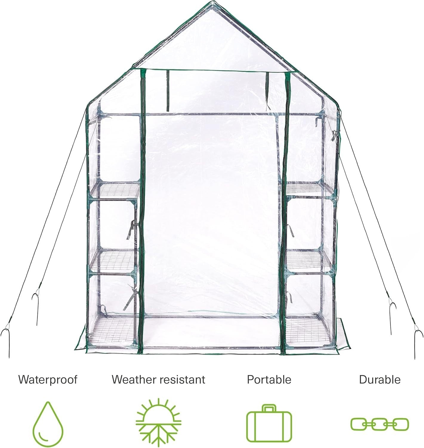6 Tier Walk-In Greenhouse with Clear PVC Cover | Sturdy Steel Frame