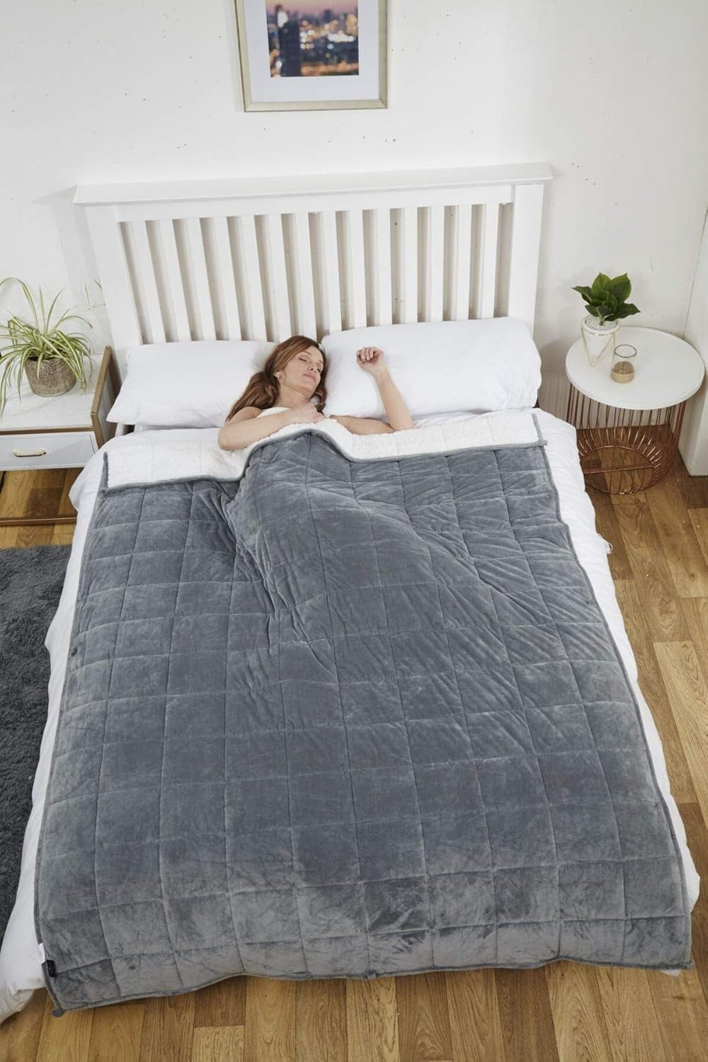 6.8kg Weighted Blanket 155x203cm Grey Sherpa Fleece King Double Sleep Therapy