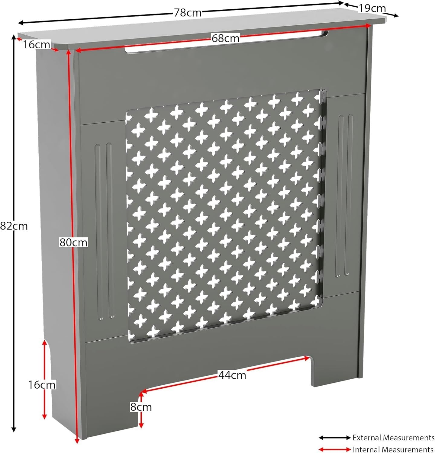 Small Olive Grey Radiator Cover 82x78x19cm Cross Pattern MDF Heating Cabinet