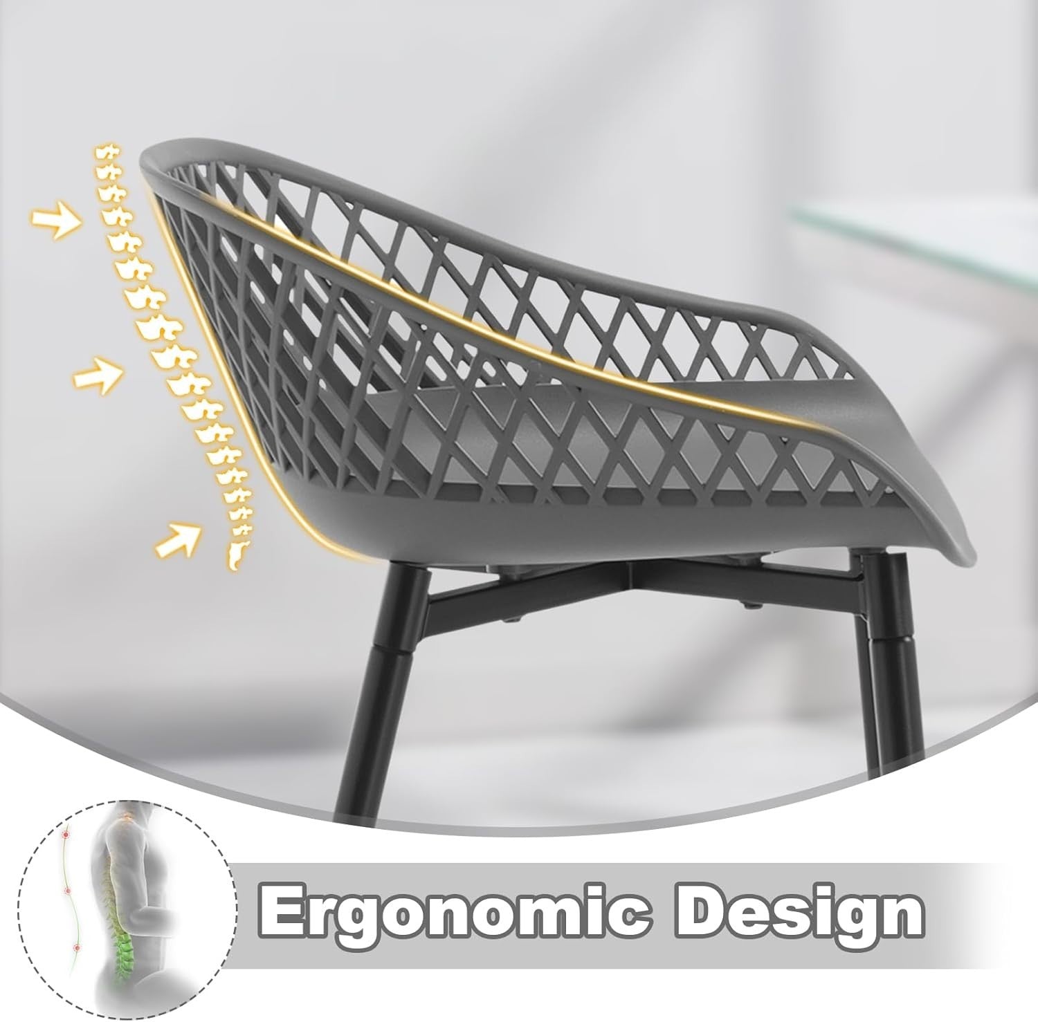 Grey PP Bar Stools Set of 2 with Backrest Footrest Kitchen Counter