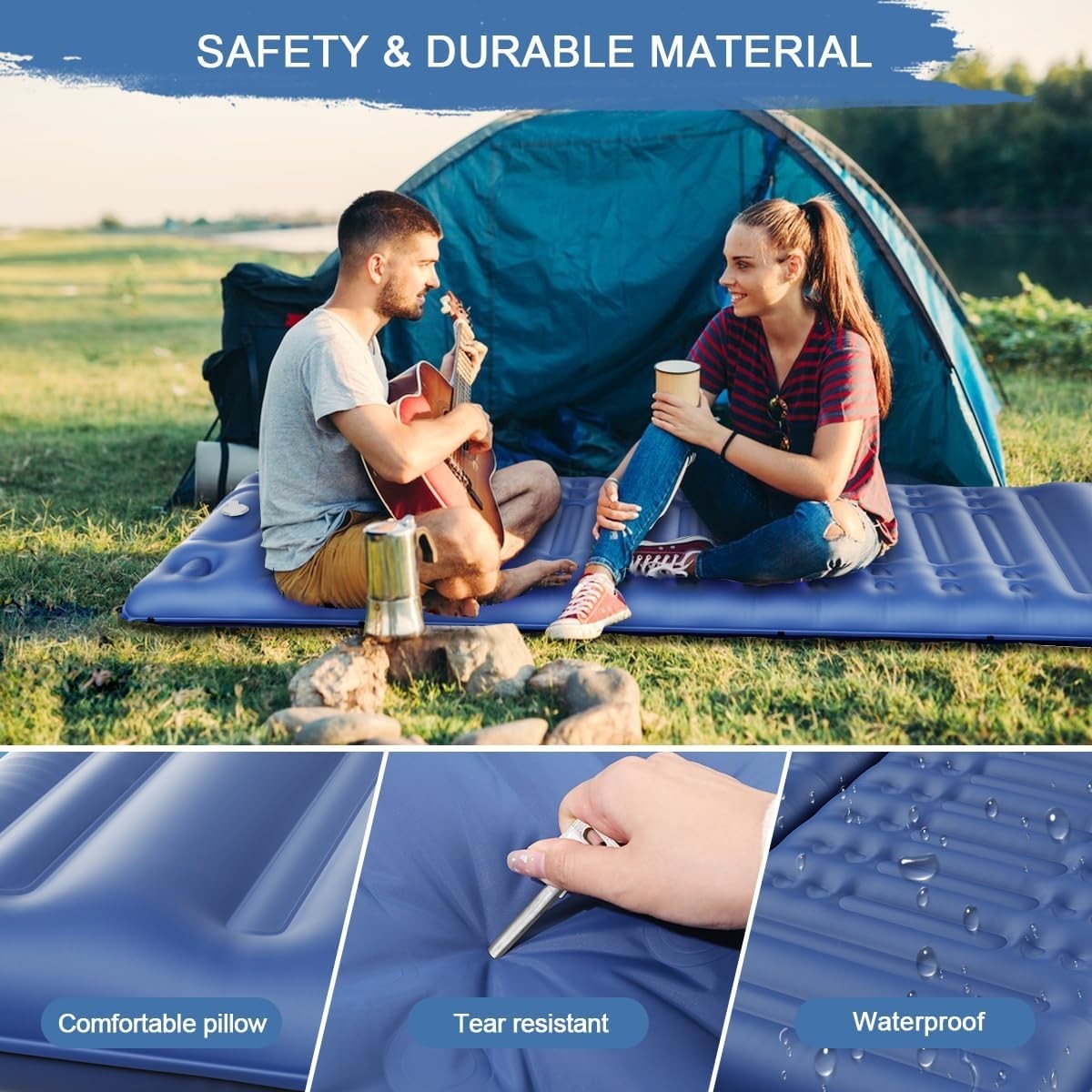 Ultralight Inflatable Camping Sleeping Pad with Built-In Foot Pump – Waterproof