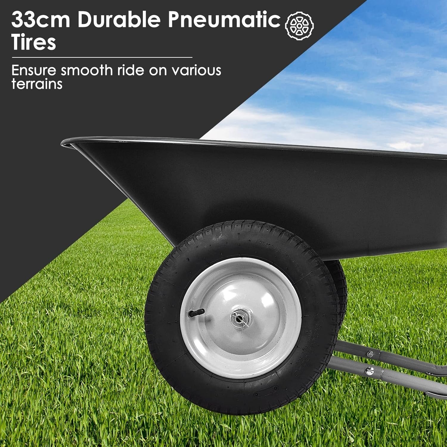 150kg 2-Wheel Garden Black Wheelbarrow – Pneumatic Tyres Heavy Duty Steel Frame