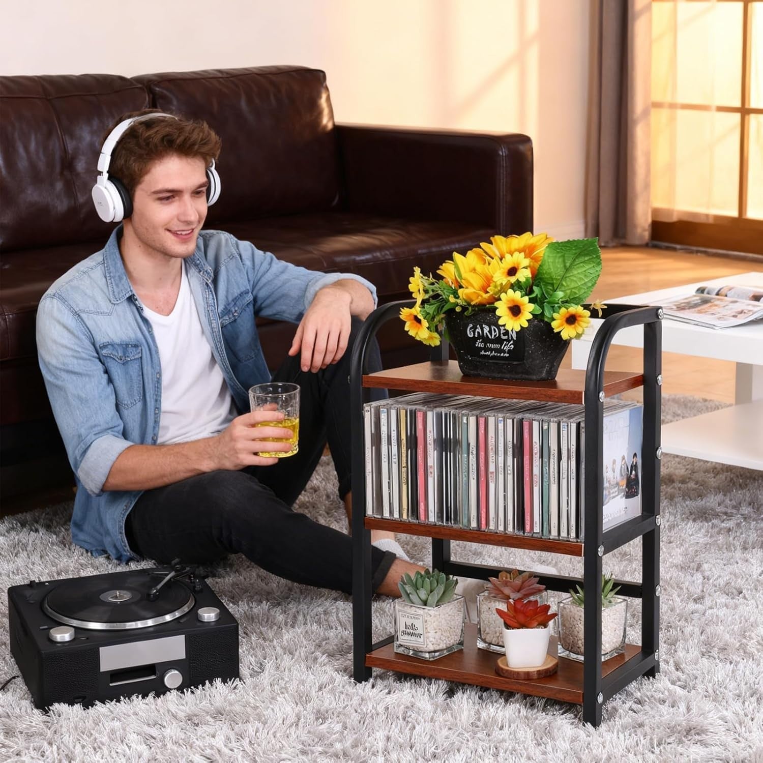 3 Tier CD Storage Shelf Wooden Metal Display Rack Game Disc Organizer