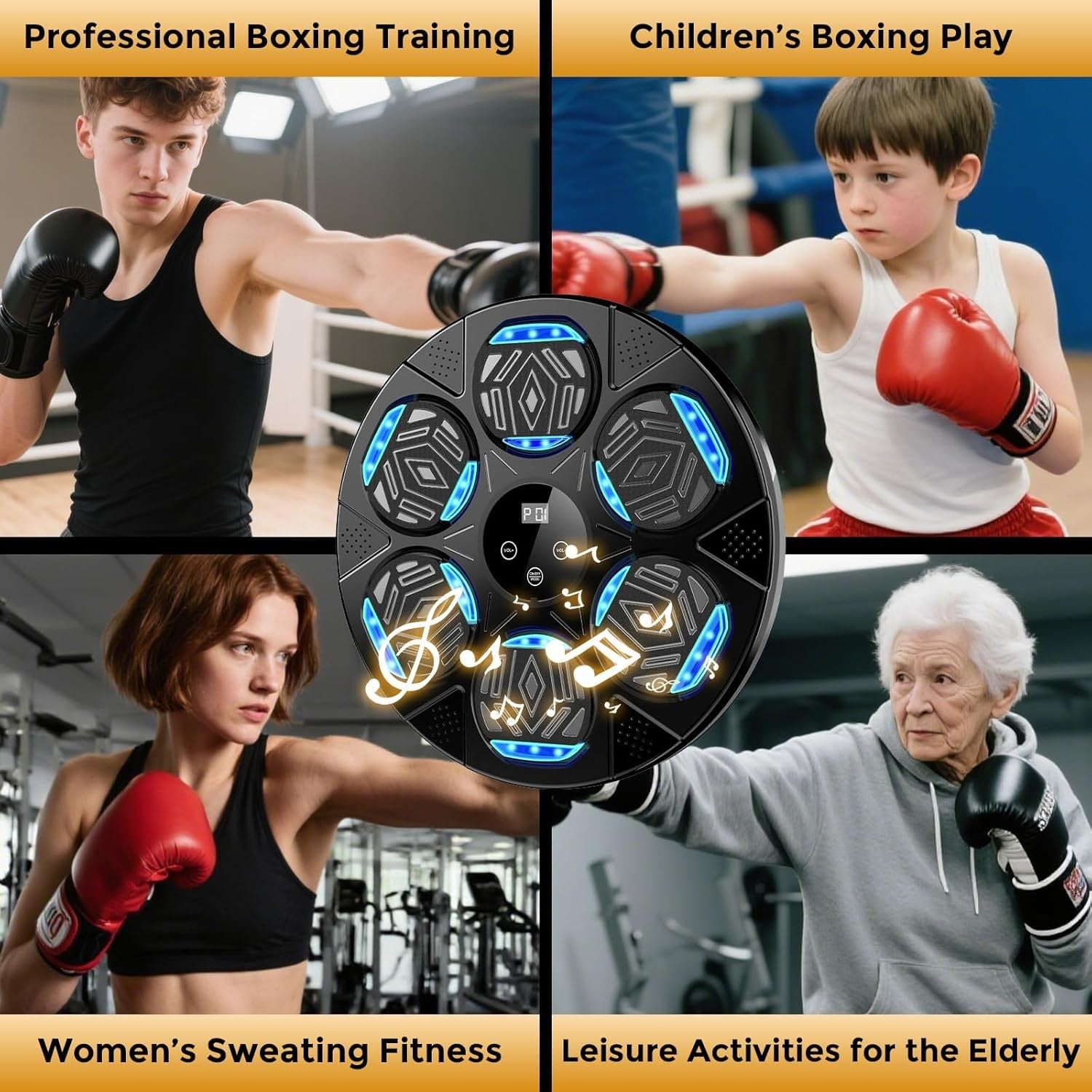 Music Boxing Machine LED Punch Trainer Wall Mounted Bluetooth Gloves Set