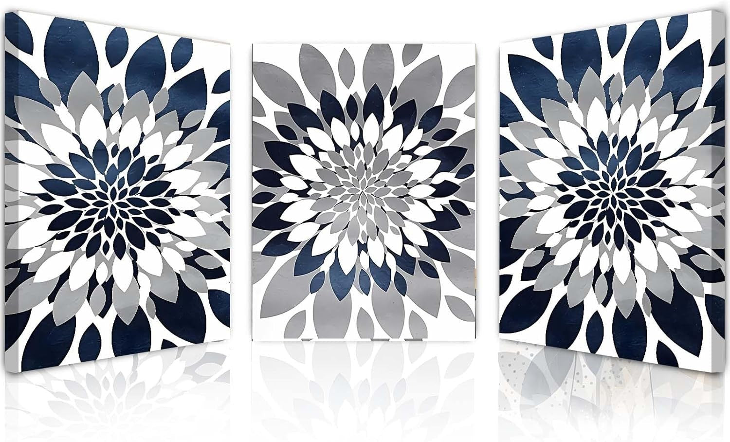 Framed Canvas Wall Art Set of 3 Navy Grey Mandala Prints 12x16 Modern Decor