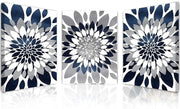 Framed Canvas Wall Art Set of 3 Navy Grey Mandala Prints 12x16 Modern Decor