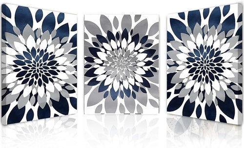 Framed Canvas Wall Art Set of 3 Navy Grey Mandala Prints 12x16 Modern Decor