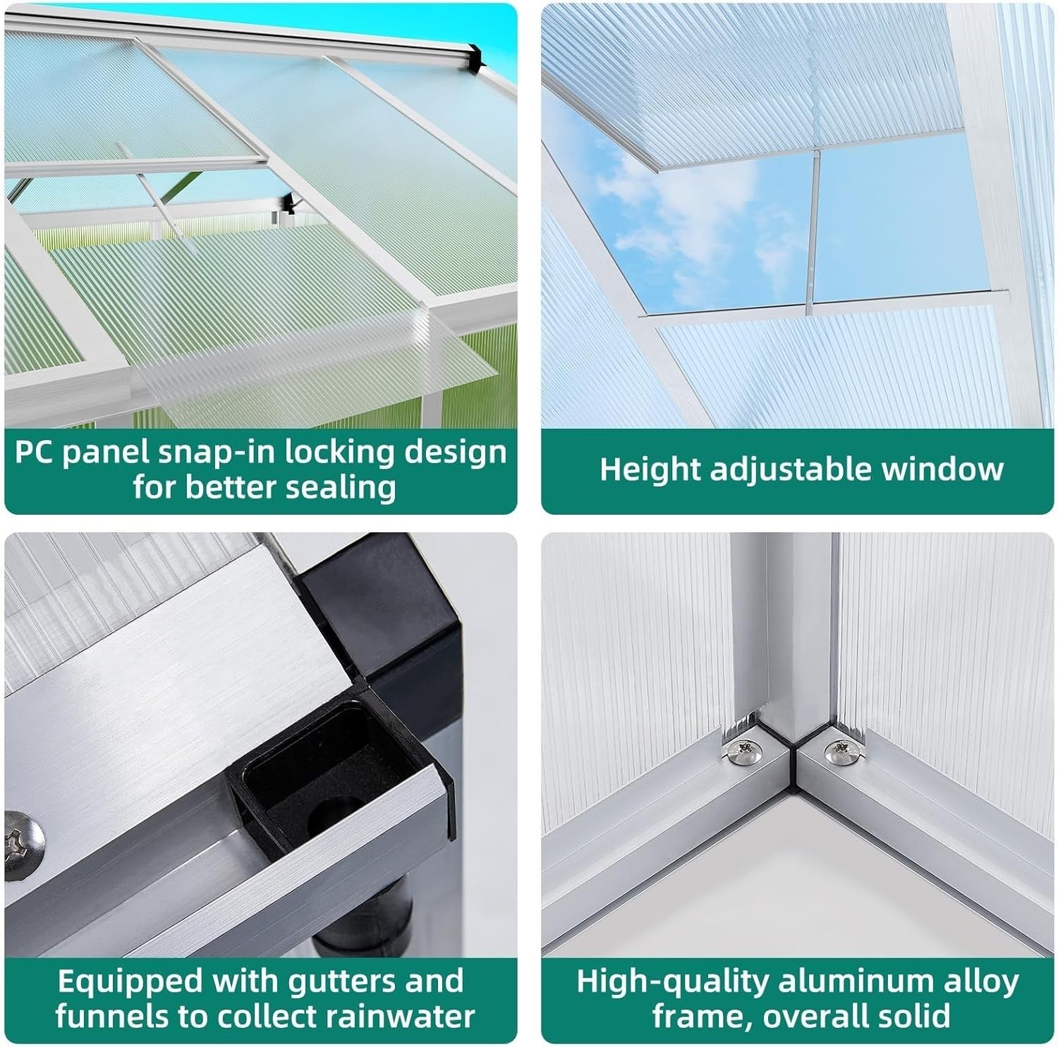 Heavy-Duty Aluminium Walk-In Greenhouse 240x180x200cm UV Panels & Sliding Door