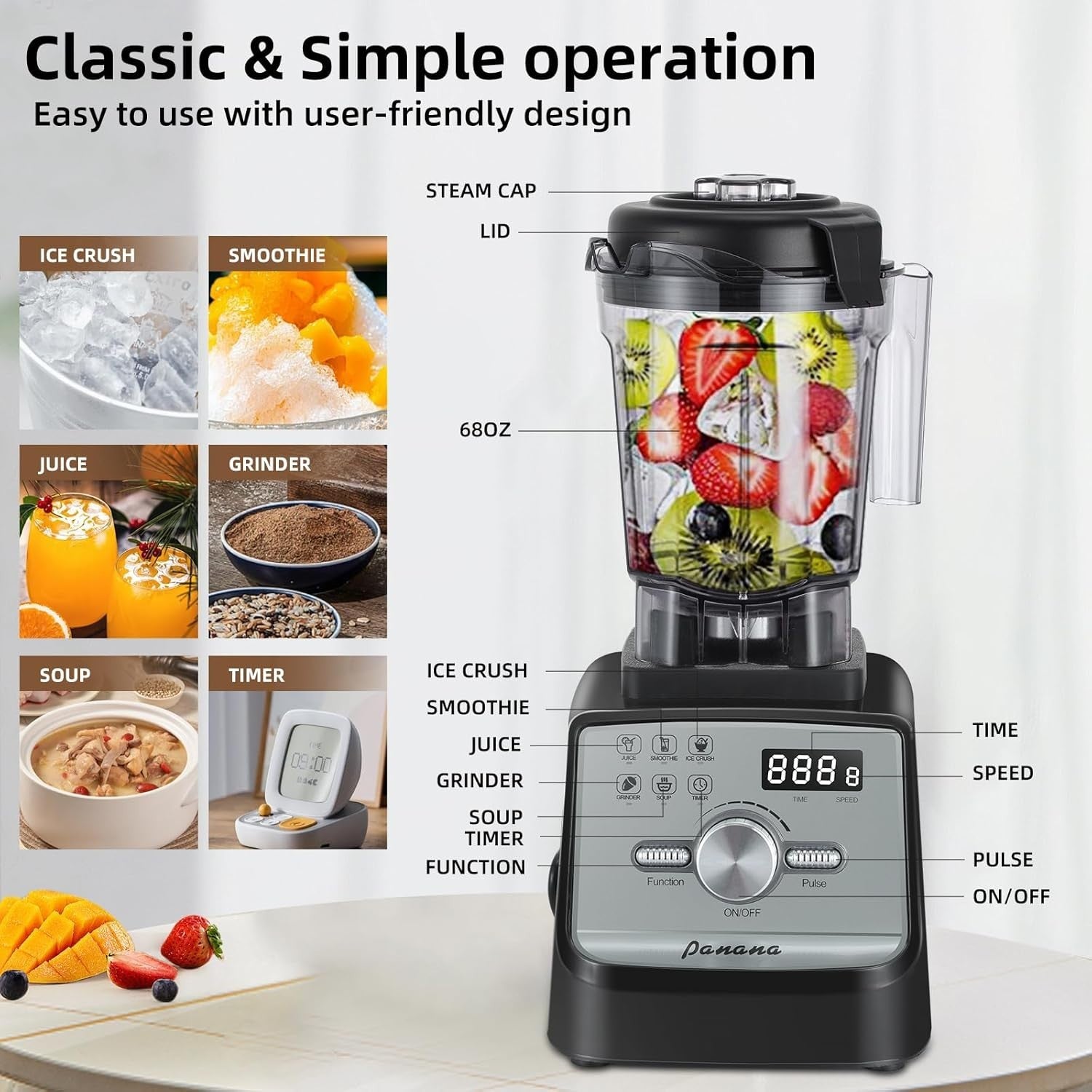 2200W ‎1.93 kgBlender Ice Crush Food Mixer 1.93L Jug Pulse Control