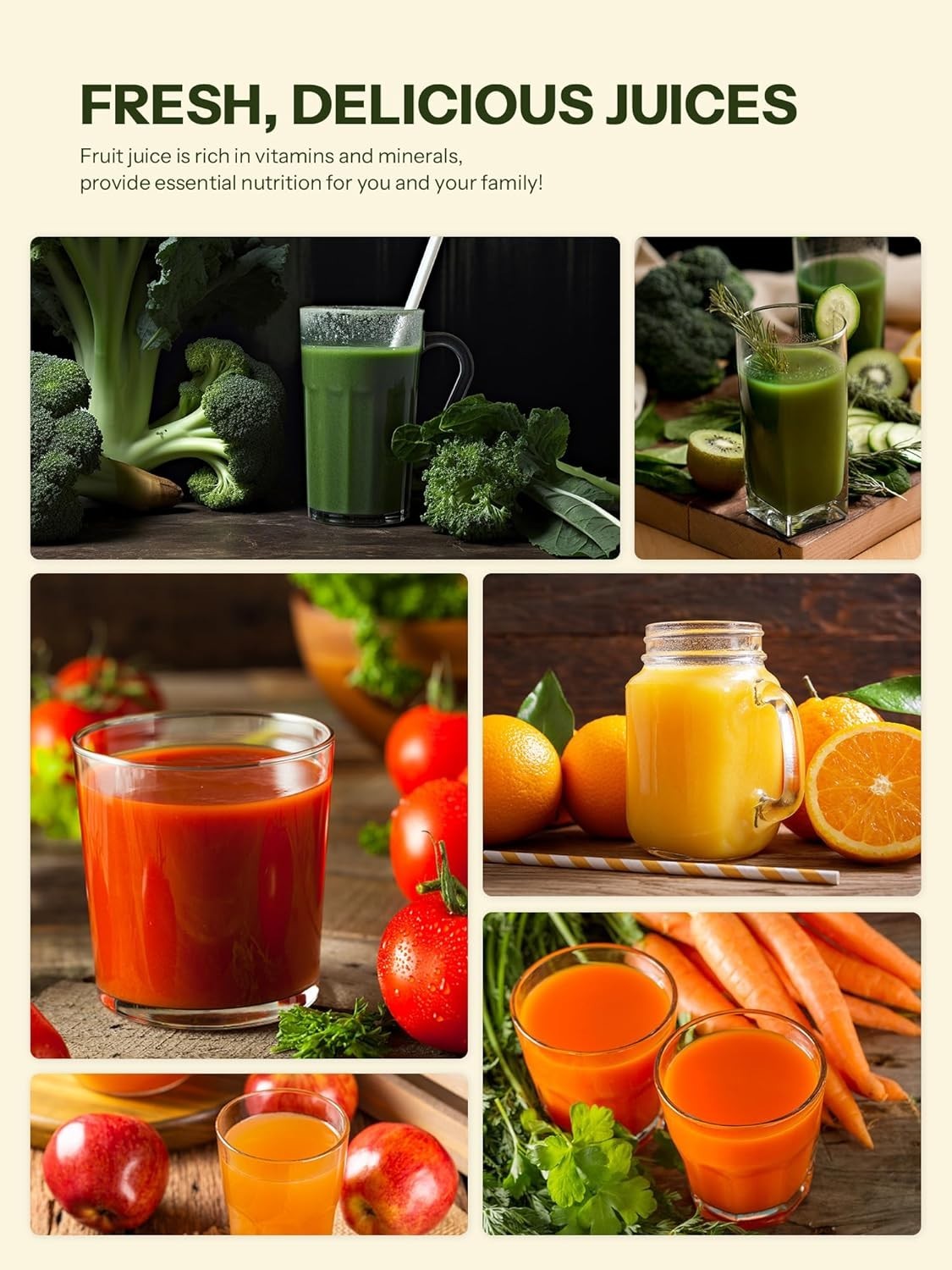 Cold Press Juicer Compact Slow Masticating Quiet BPA Free Easy Clean