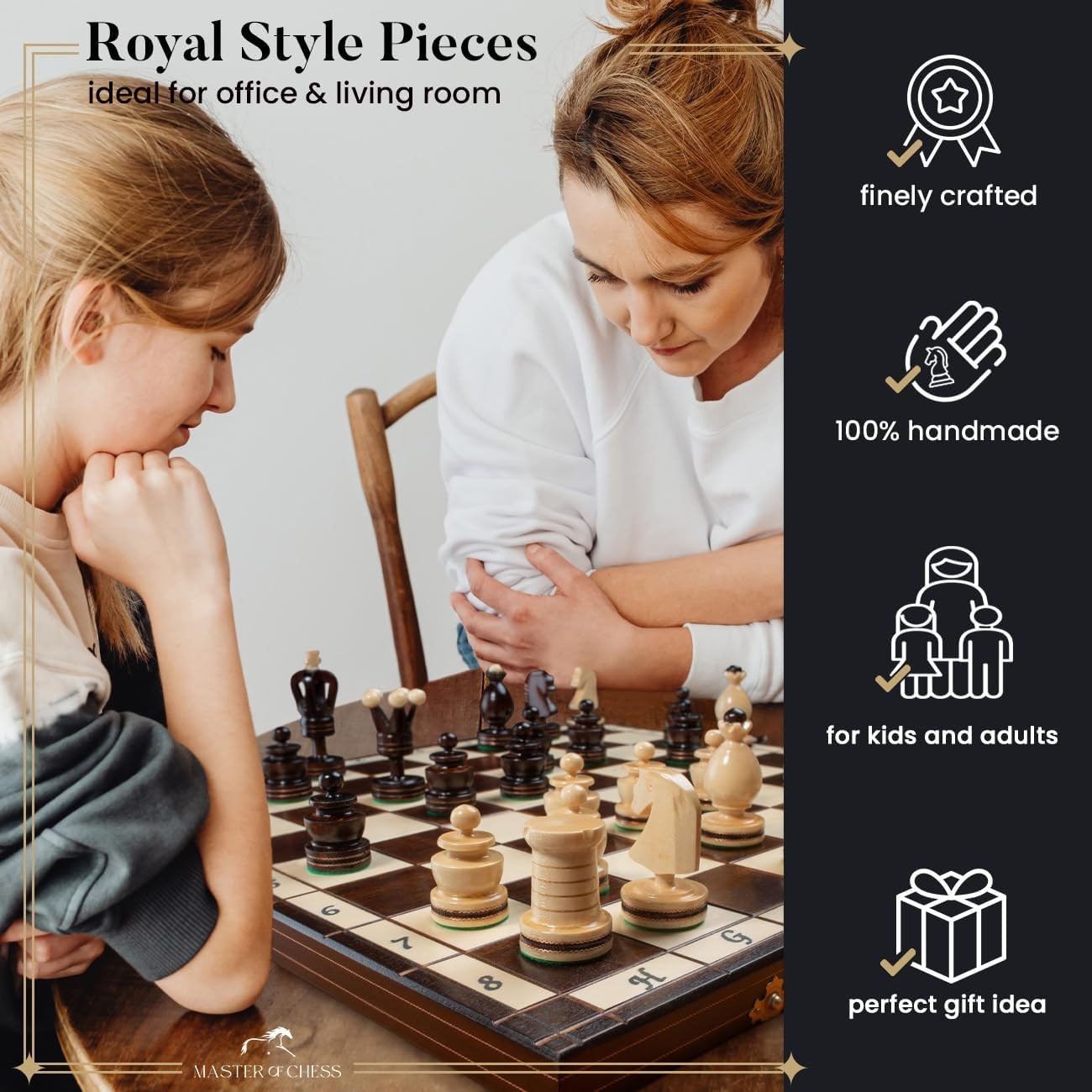 50cm Luxury Wooden Chess Set | ROYAL GAMBIT Design | Foldable Board & Pieces