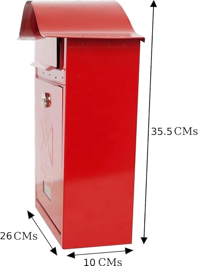 Lockable Wall Mounted Post Box Red Cast Iron Weatherproof Secure Mailbox