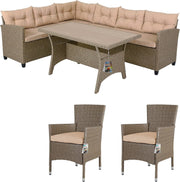 Weatherproof 8-Person Polyrattan Garden Corner Dining Set with Cushions