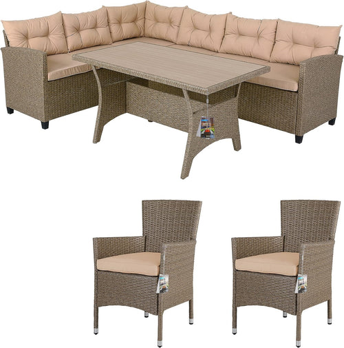 Weatherproof 8-Person Polyrattan Garden Corner Dining Set with Cushions