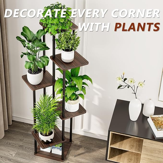 6 Tier Metal Plant Stand Indoor Outdoor Corner Tall Flower Shelf Display Rack