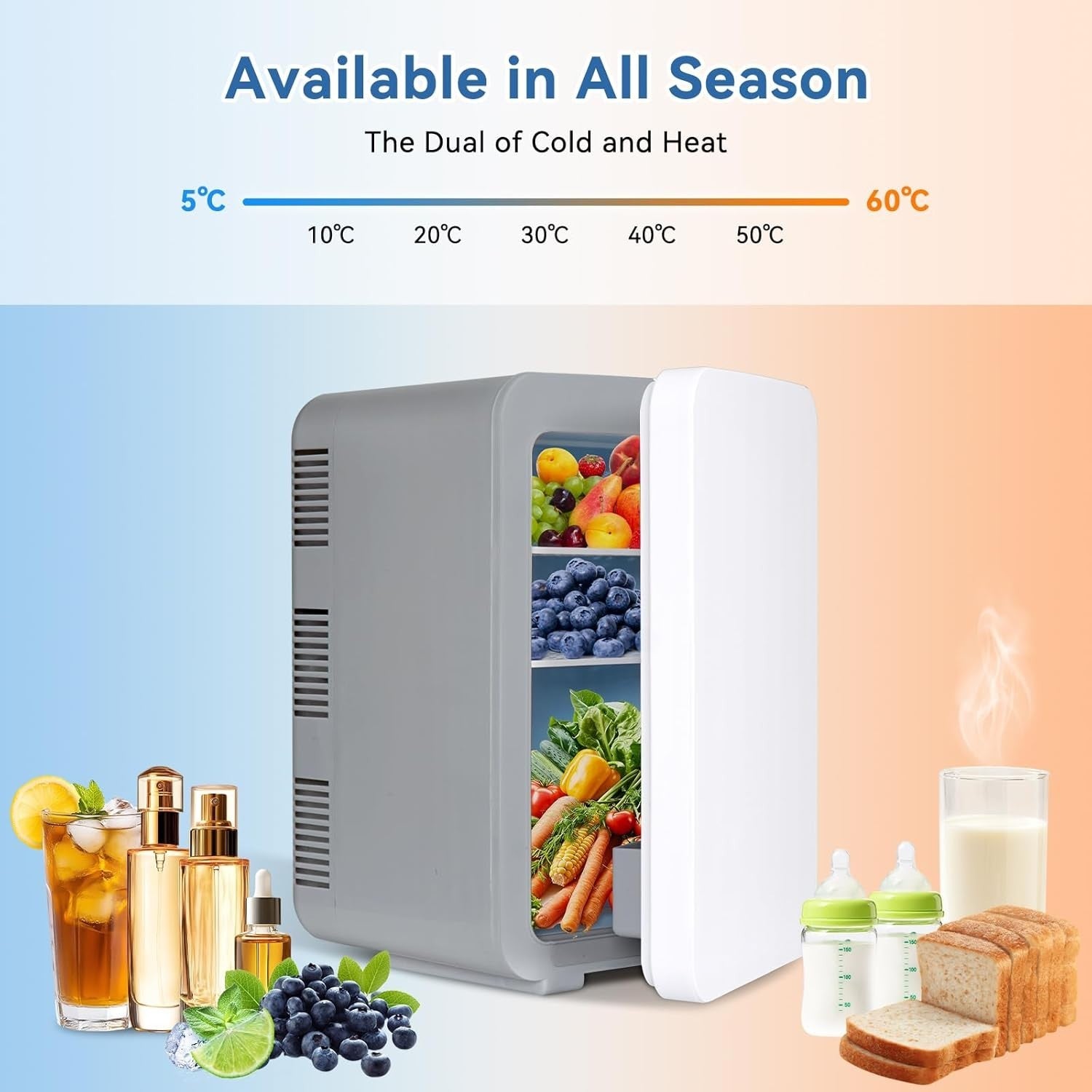 10L Mini Fridge Portable AC/DC Cooler Warmer Skincare Drinks Gray