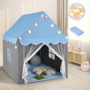 Blue Kids Castle Play Tent Indoor Outdoor w Lights Washable Mat