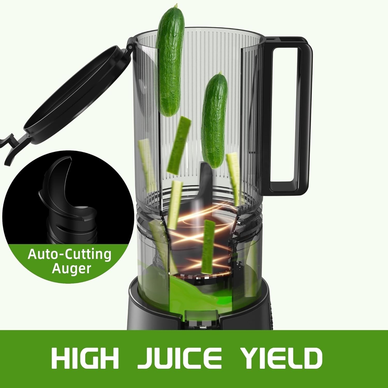 Black Cold Press Juicer 5in Feed Chute Whole Fruit High Torque Easy Clean