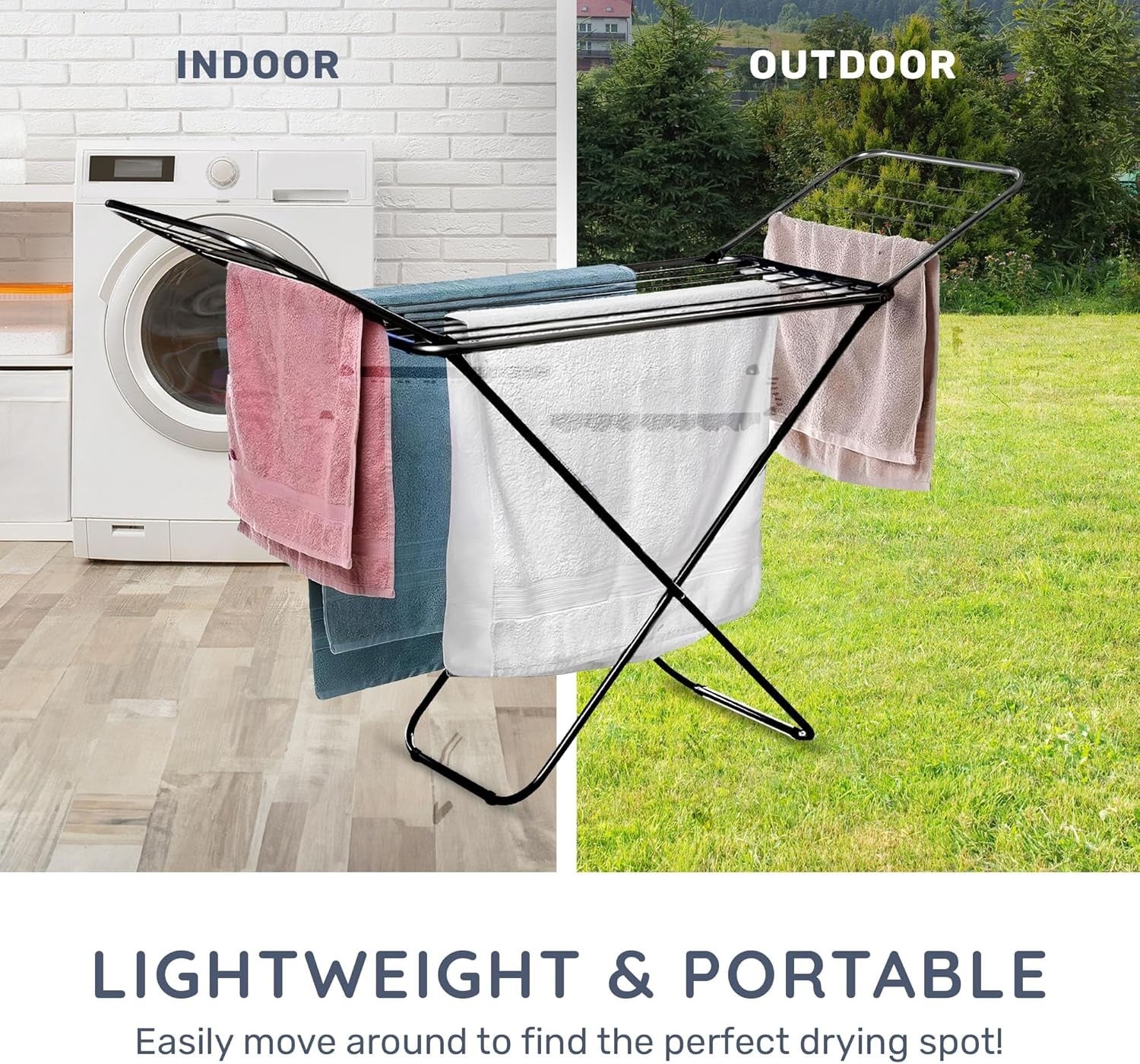 Heavy Duty Foldable Clothes Airer with Wings 22 Bars Indoor Outdoor Drying Rack