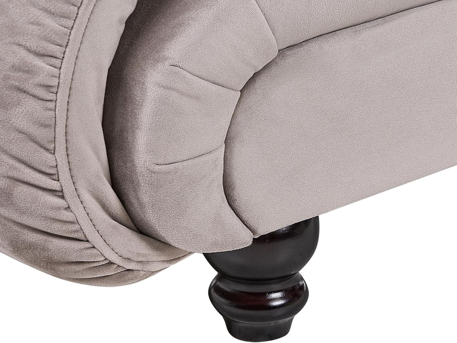 Modern Taupe Chaise Lounge Sofa Right Hand Recliner Velvet Look Compact
